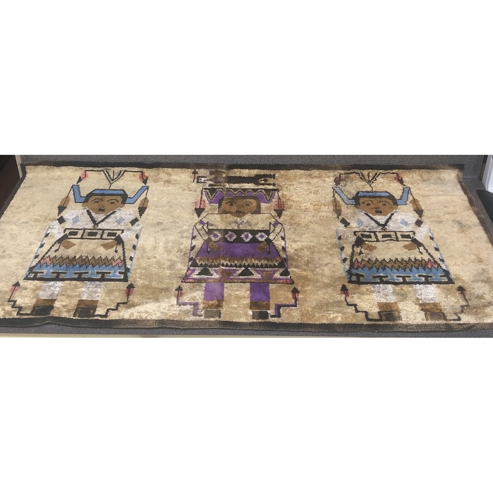 Vintage  Woven Rug Native American Wall Hanging Wool ? 26 X 48